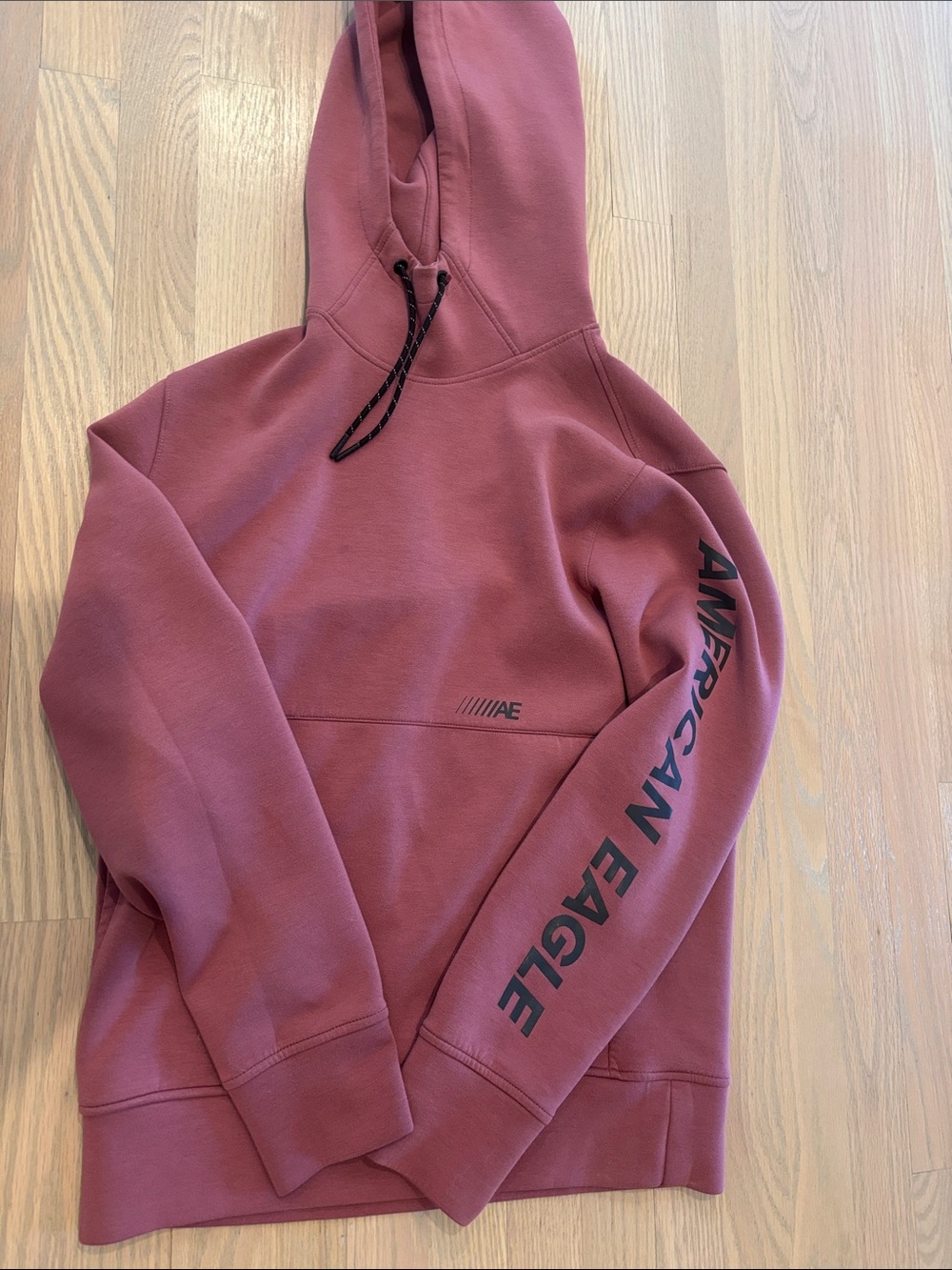 American Eagle Outfitters Men's Rose-Mauve Logo Sleeve Hoodie